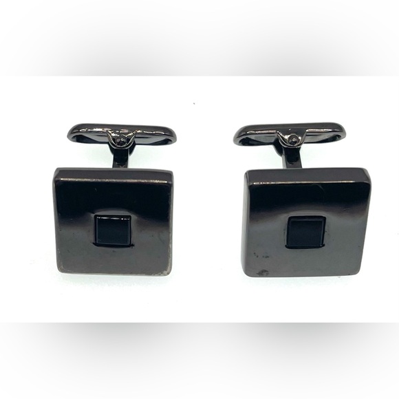 3 for $30 Vintage Gunmetal SilverTone Square Cufflinks Black Square Stone Center - Picture 1 of 7